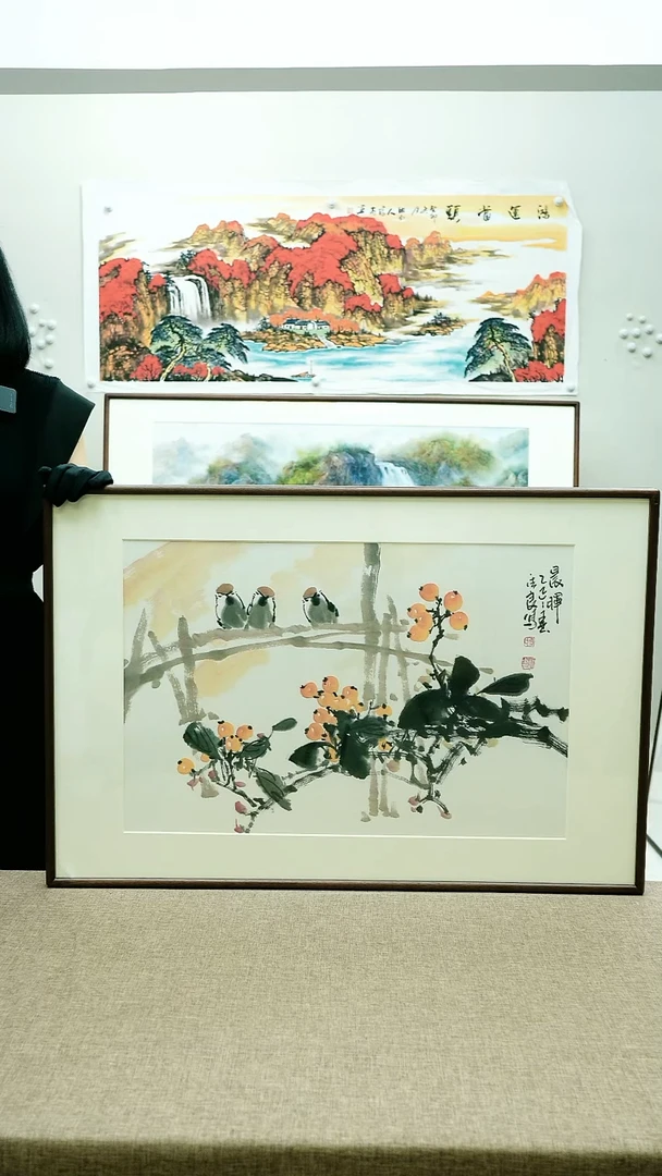 国画62*92李法良手绘花鸟带框