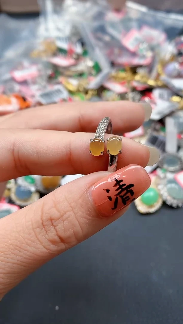 银S925镶嵌戒指翡翠天然A货缅甸翡翠