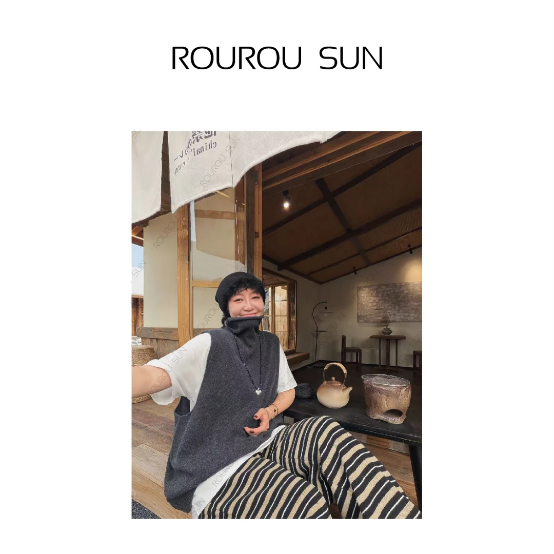 29129早秋款女装韩版百搭慵懒通勤高领羊毛无袖针织马甲