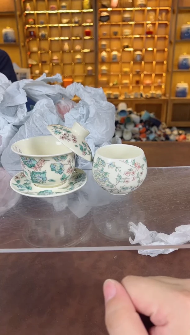 瓷片鸣盏居11111111山茶花盖碗+主人杯