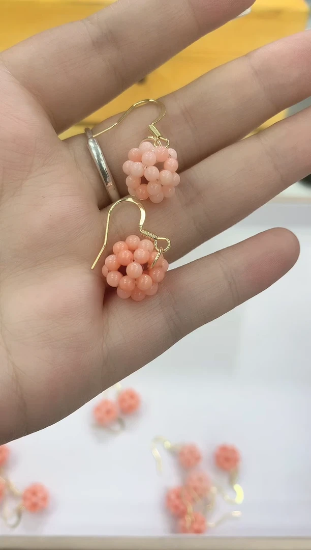 玛瑙/玉髓颈饰合金0738粉绣球一对