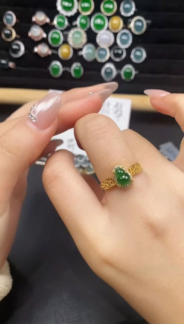 银S925镶嵌戒指翡翠36555