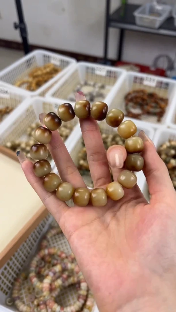 手串菩提根/象牙果卡14抹茶粟子高油料桶珠文玩手串332