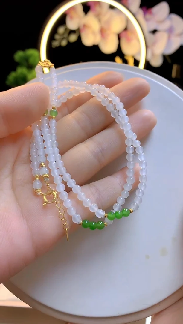 颈饰银S925镶嵌和田玉小米珠珠链