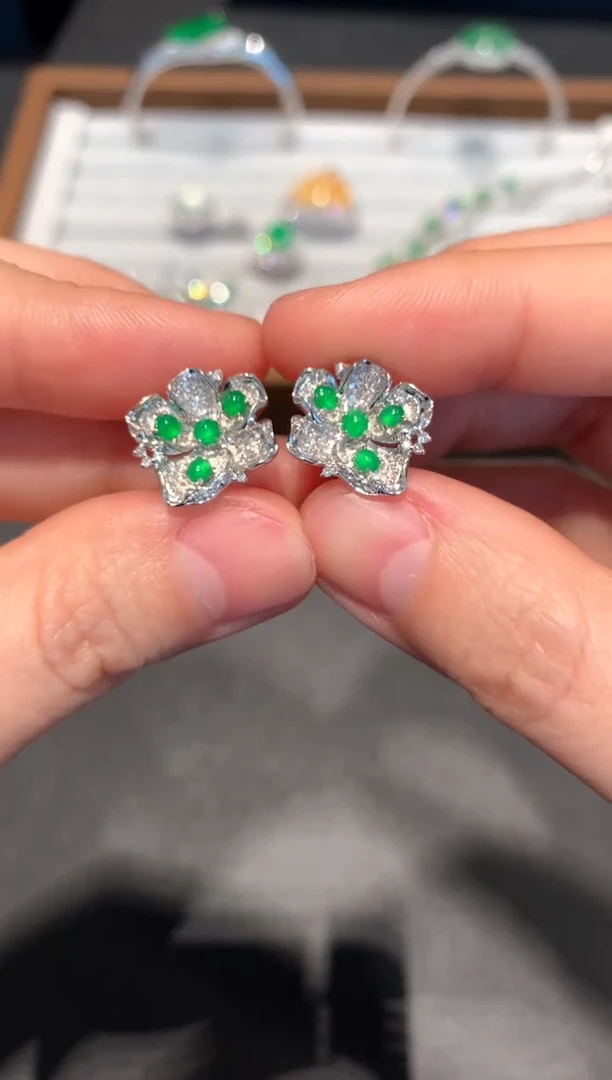 【闪购商品】翡翠耳饰18K金镶嵌7200