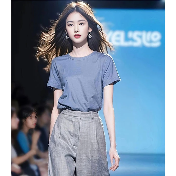 职业阿玛诗官2025夏款休闲圆领短袖T恤女阔腿休闲裤套装两件套