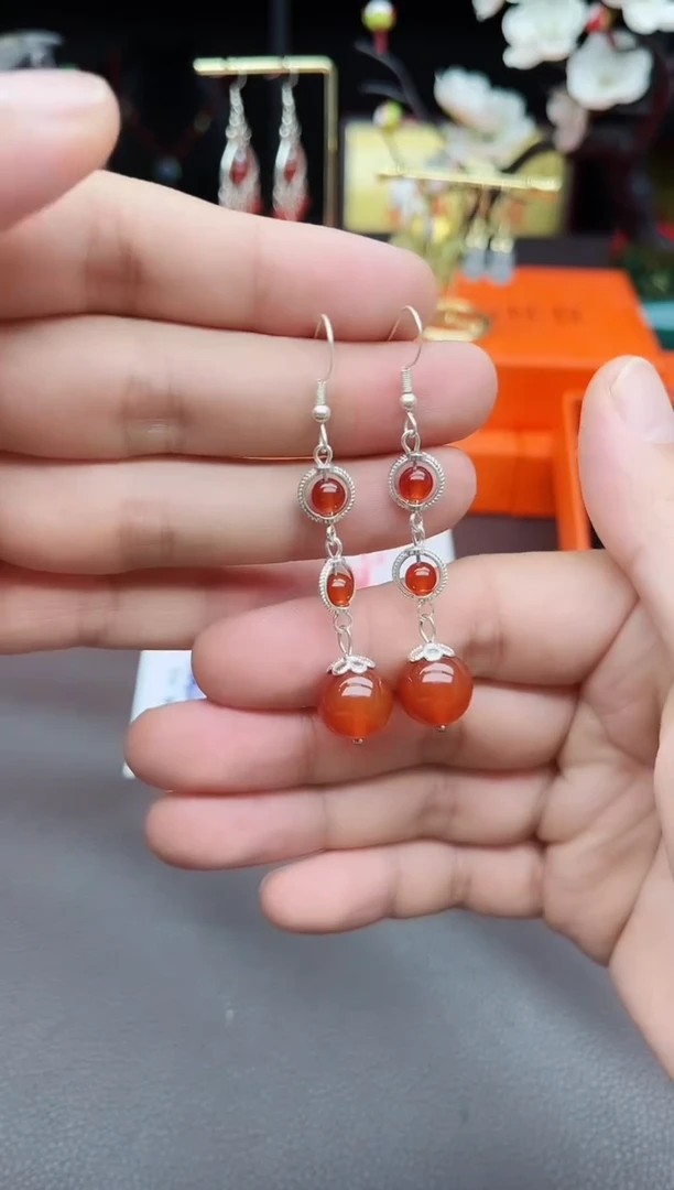 玛瑙/玉髓耳饰银S925镶嵌903000