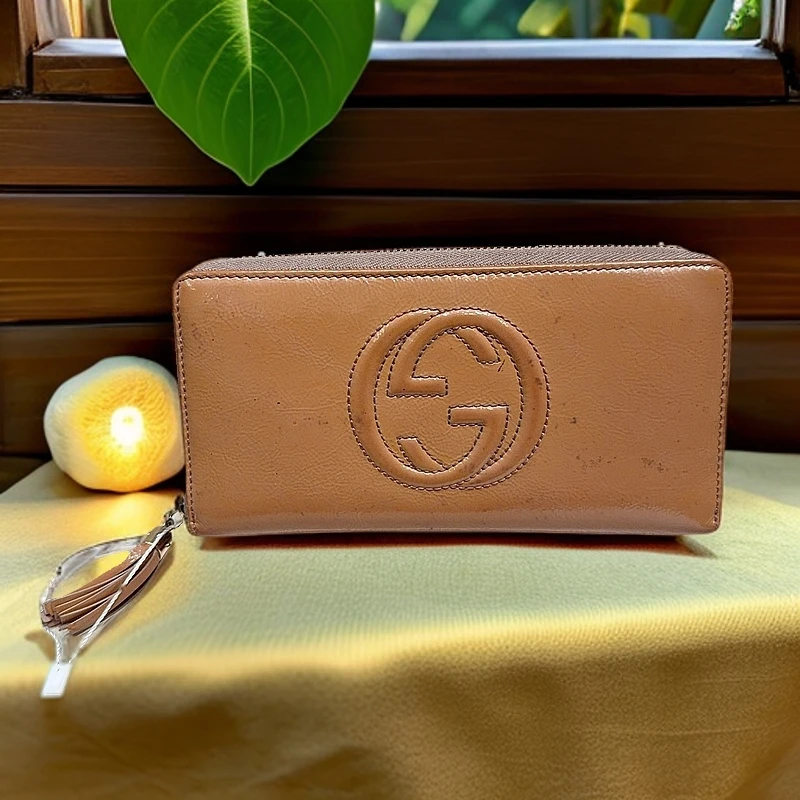 95新 GUCCI/古驰  棕褐色漆皮钱包 1191 4713