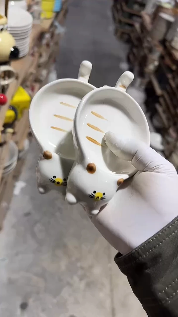 陶瓷2个猫咪味碟微瑕 凑满20元包邮