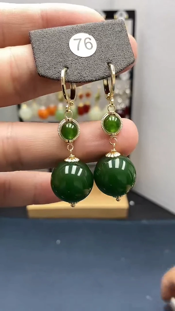 【闪购商品】和田玉耳饰银S925镀金镶嵌尺寸16mm耳扣00