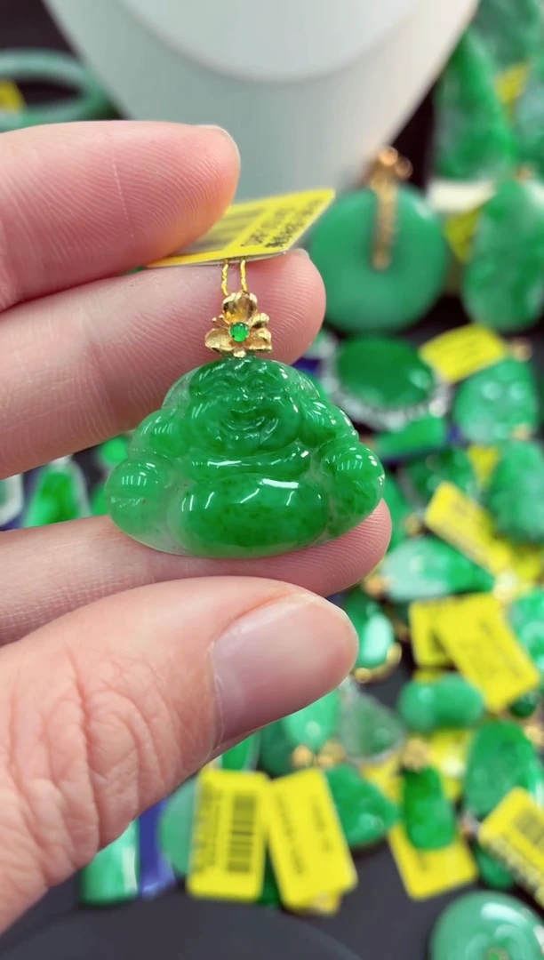 吊坠(不含链)18K金镶嵌翡翠天然缅甸翡翠A货