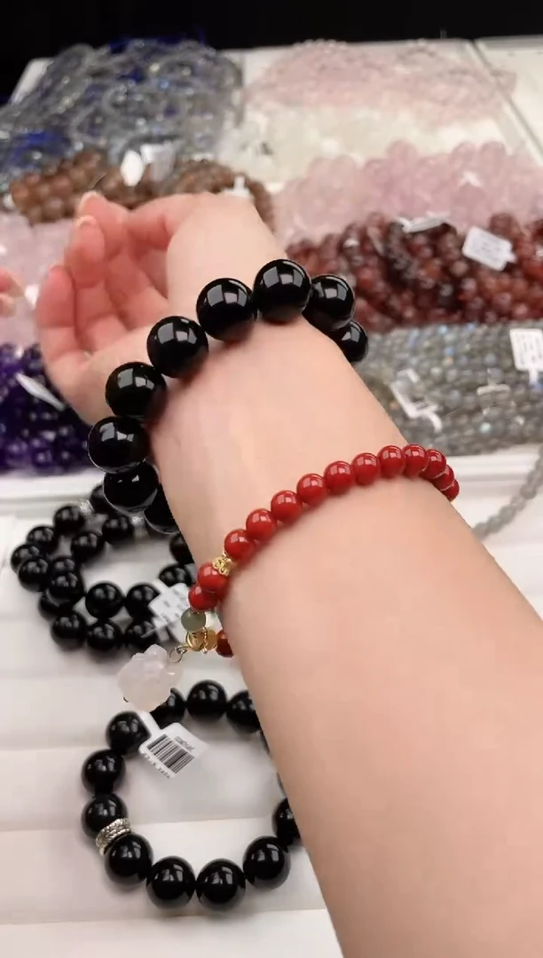 【闪购商品】水晶手链未镶嵌天然黑曜石14mm