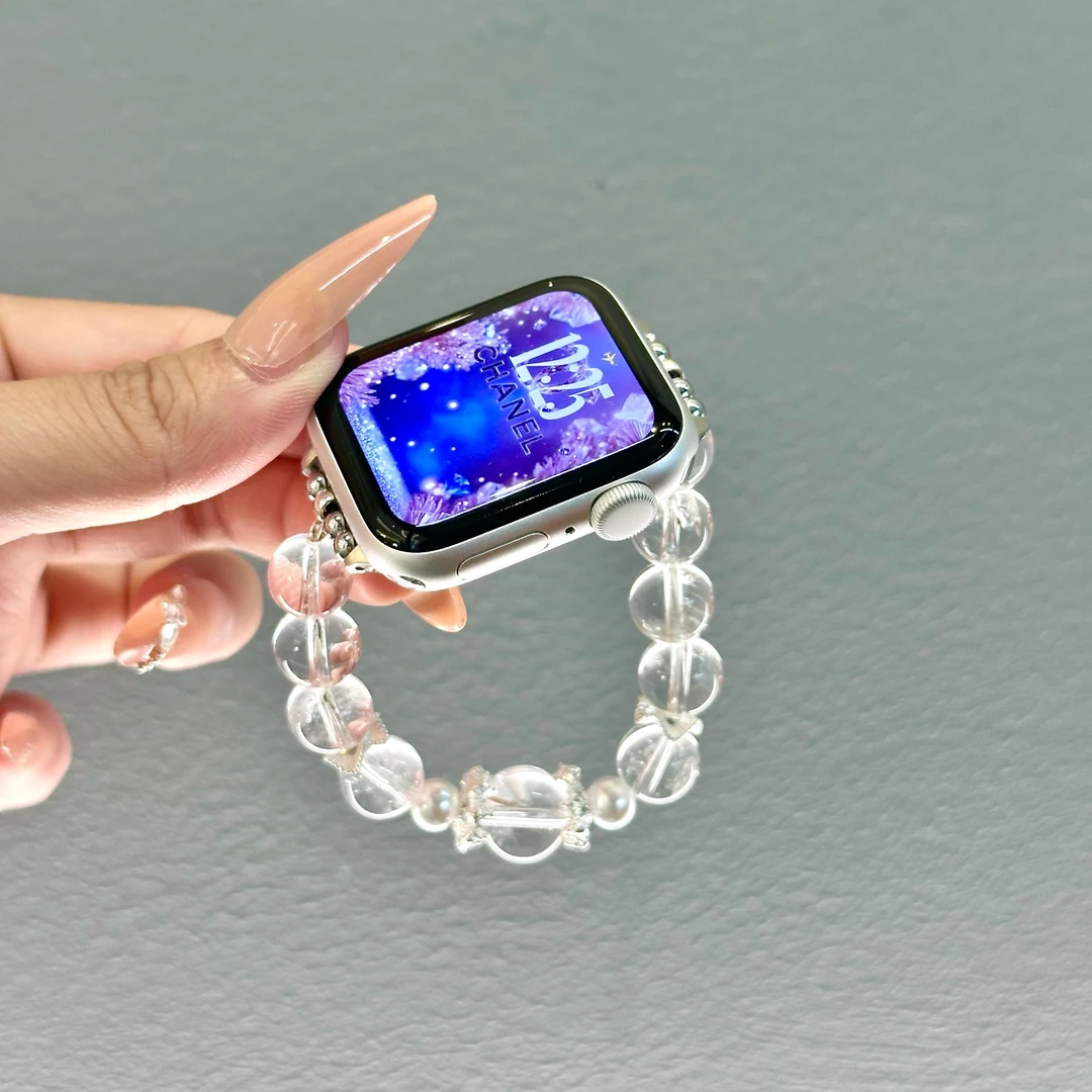 瑞馨宜白水晶花托适用iwatch表带S10苹果手表applewatch46MM42MM