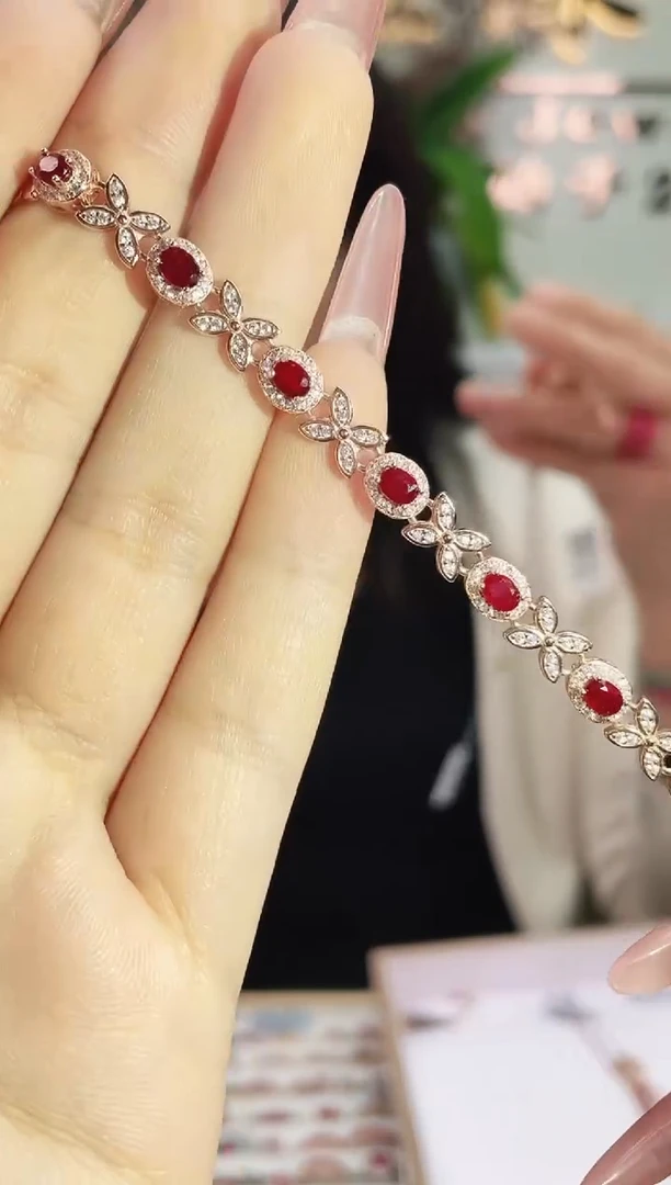 银S925镶嵌手链红宝石手链
