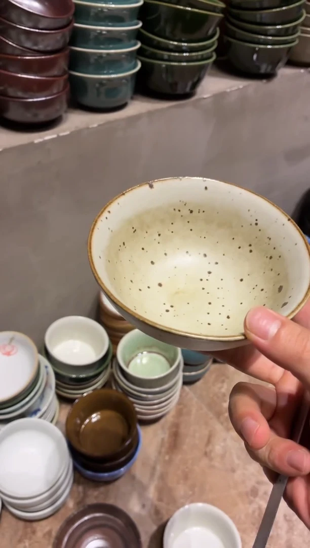 瓷片蜜*?459 黄色燕麦万福小碗1个