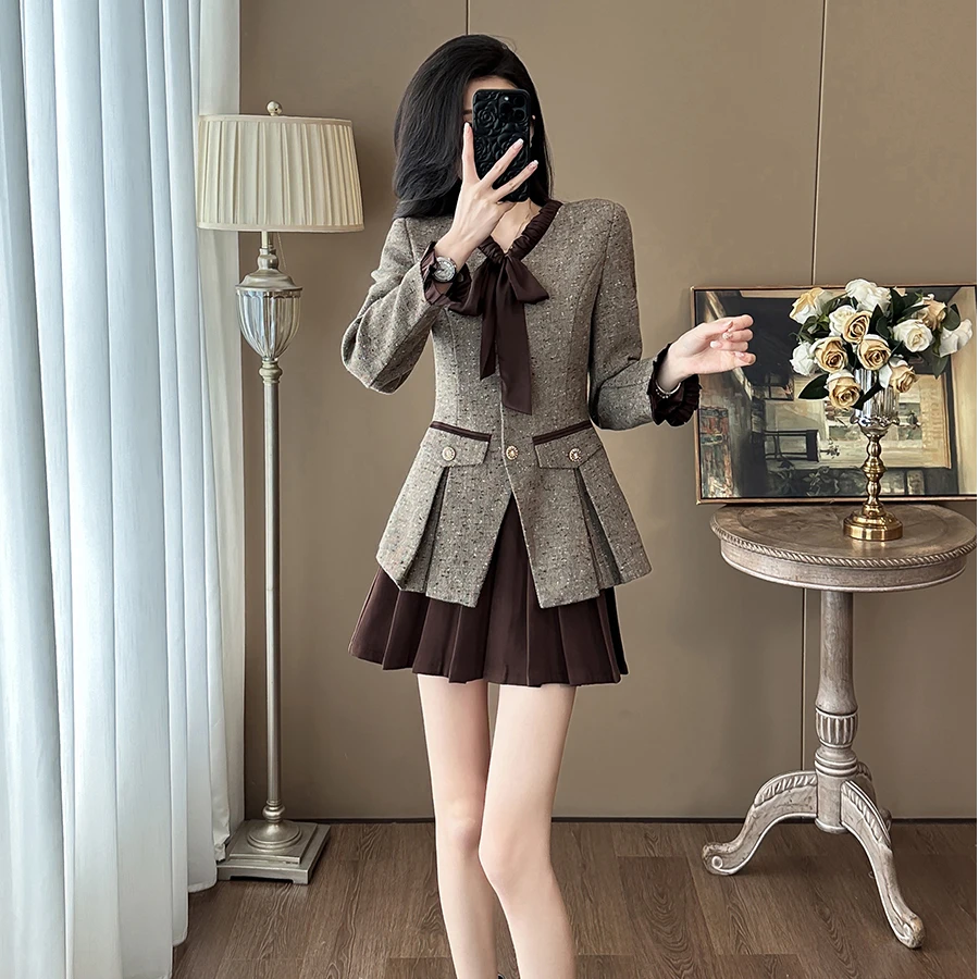小香风减龄气质名媛套装女2025秋季新款御姐时尚外套百褶裙两件套