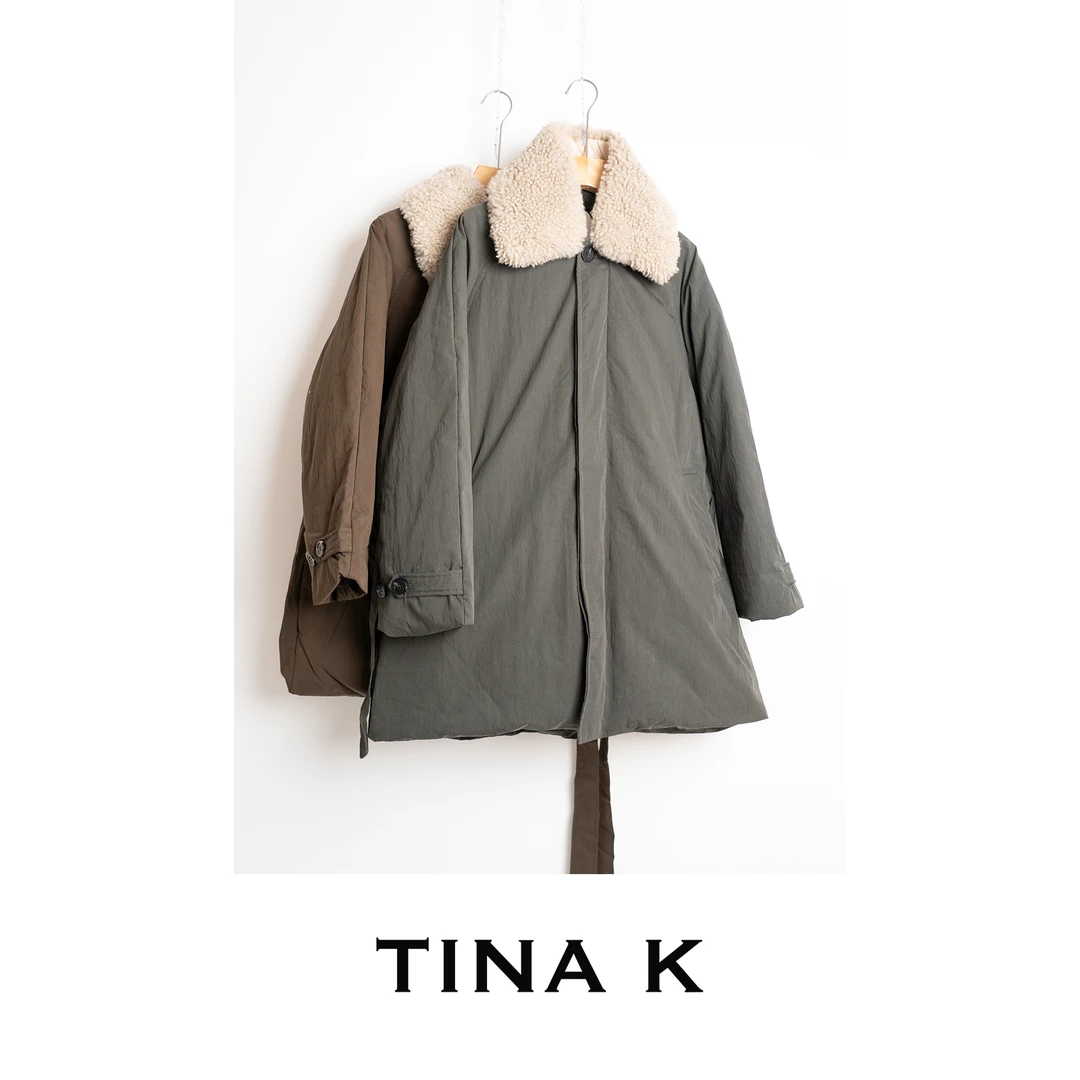 TinaK冬季女士保暖毛领中长款外套百搭款90白鹅绒羽绒服YR225655