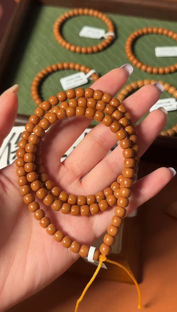 手串橄榄核【168核尖】6.8mm老挝核尖老型108三花面无白 树王老料