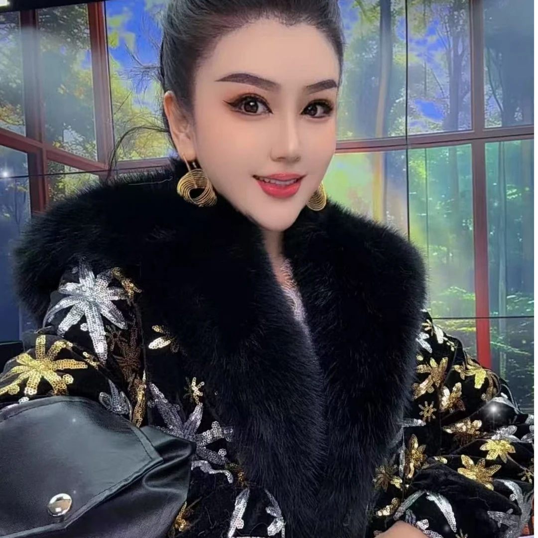 618815 重工亮片时尚潮流百搭拼接秋冬设计师外套