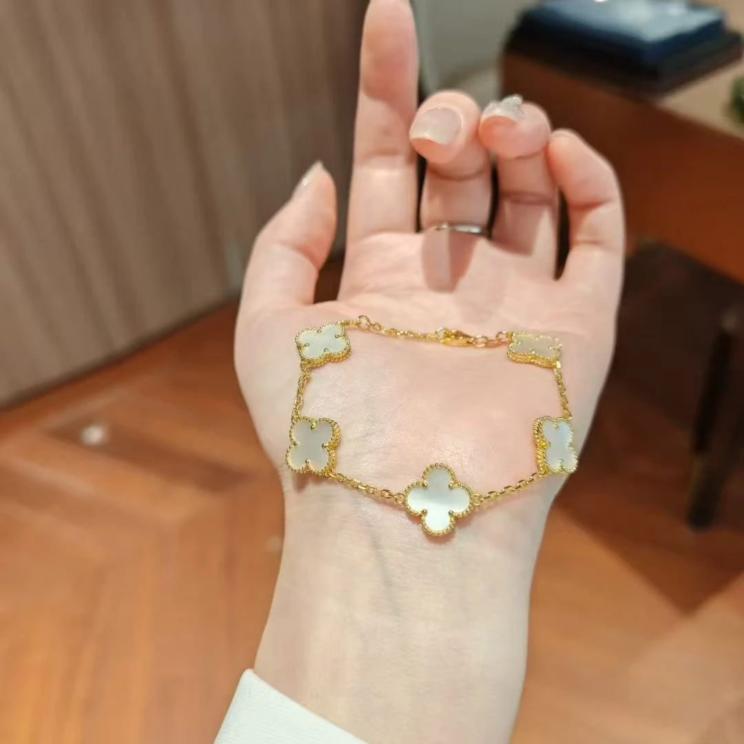 【金羽黄金】足金999四叶草五花手链卡10mm 5.32 5.35 5.39