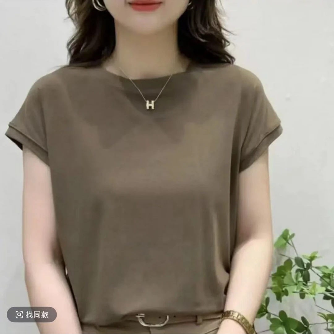 紫皇冠8316飞飞袖杨松大板型百搭显瘦纯色短袖女上衣T桖白色