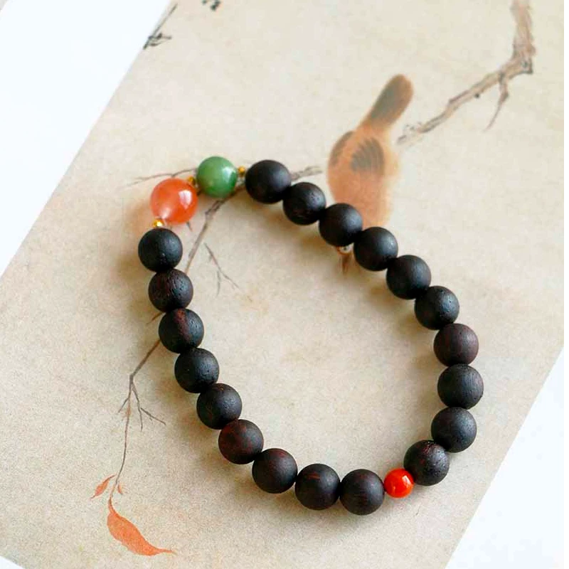 缅甸小叶降真香配南红单圈手串8mm