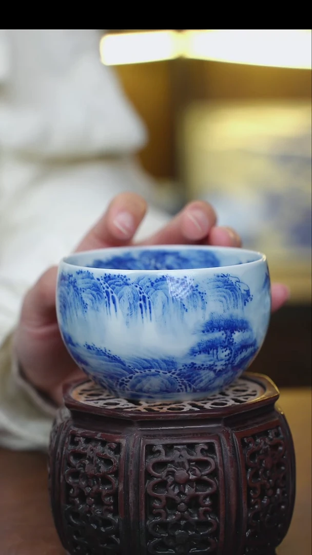 青花山水苹果杯一个