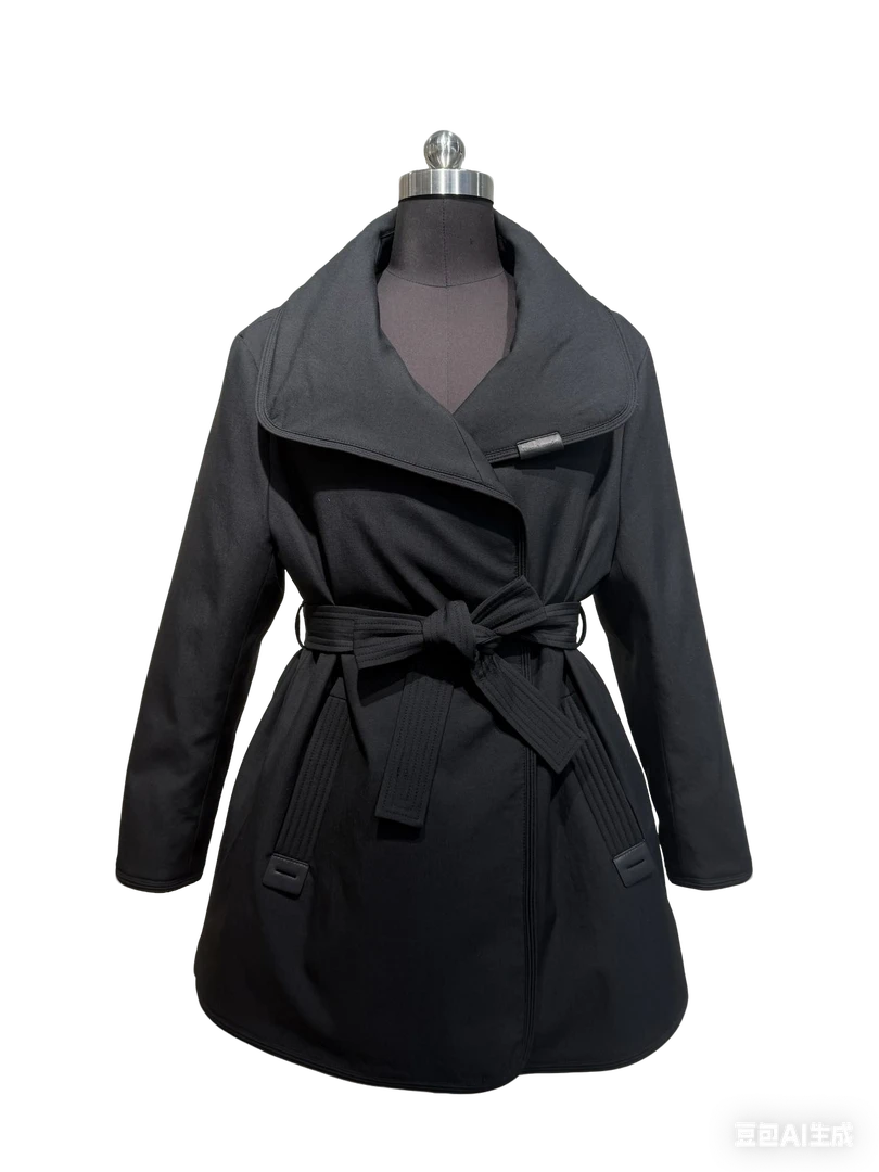 冬季长袖厚中长款厚款耐磨翻领收腰女士黑色女装961567/AS