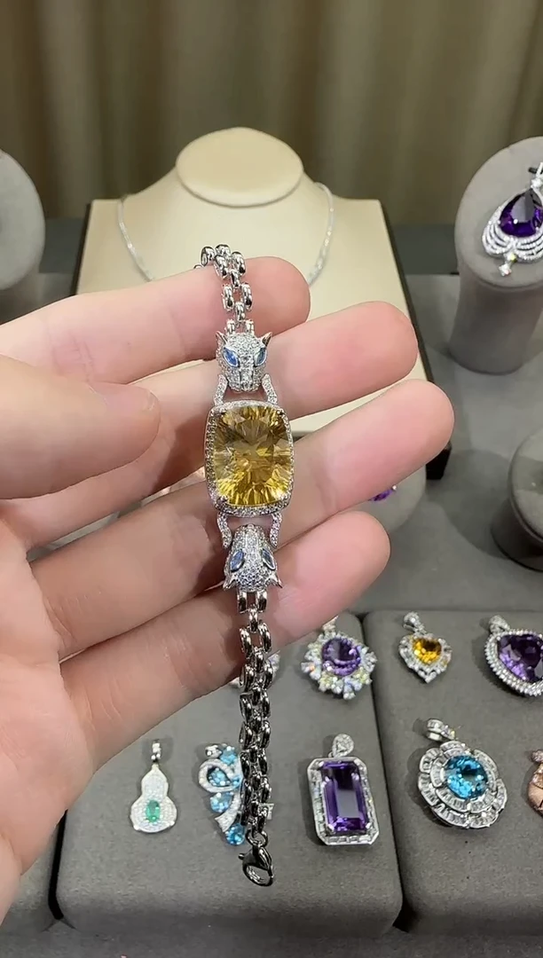 银S925镶嵌手链黄晶11*16mm手链高级款