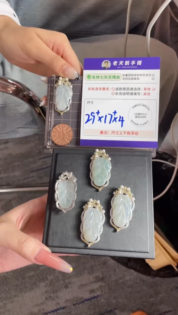 银S925镶嵌挂件翡翠叶子FL5/多样性发其一CP配绳