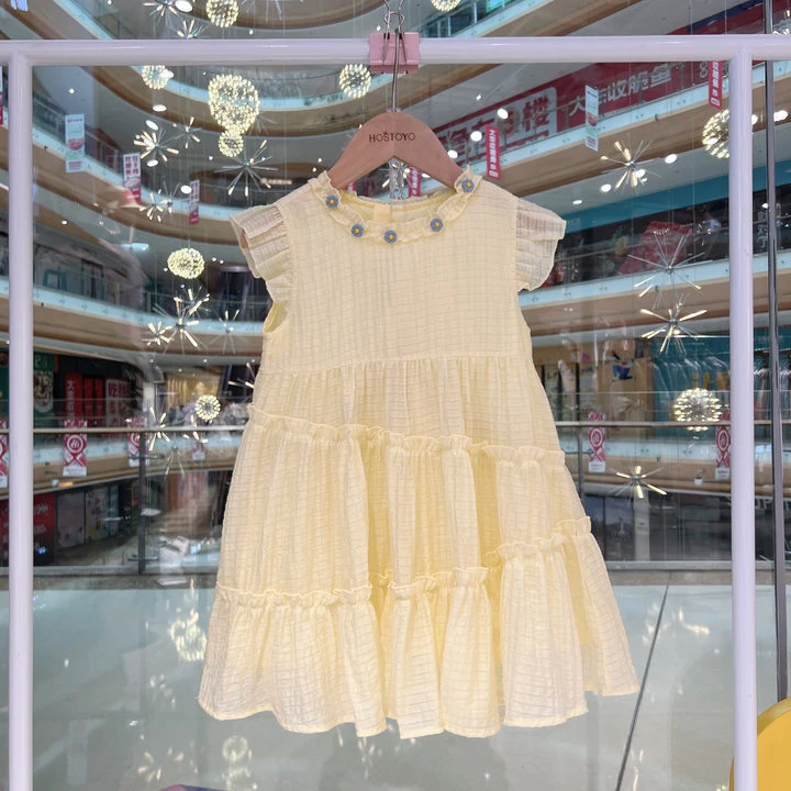 皇室童缘2025夏季女童时尚花朵装饰棉布裙17620476002