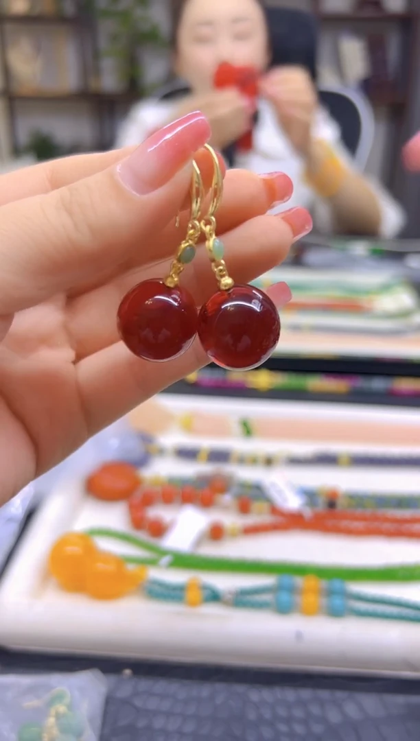 血珀14K金镶嵌耳饰DIY款E706