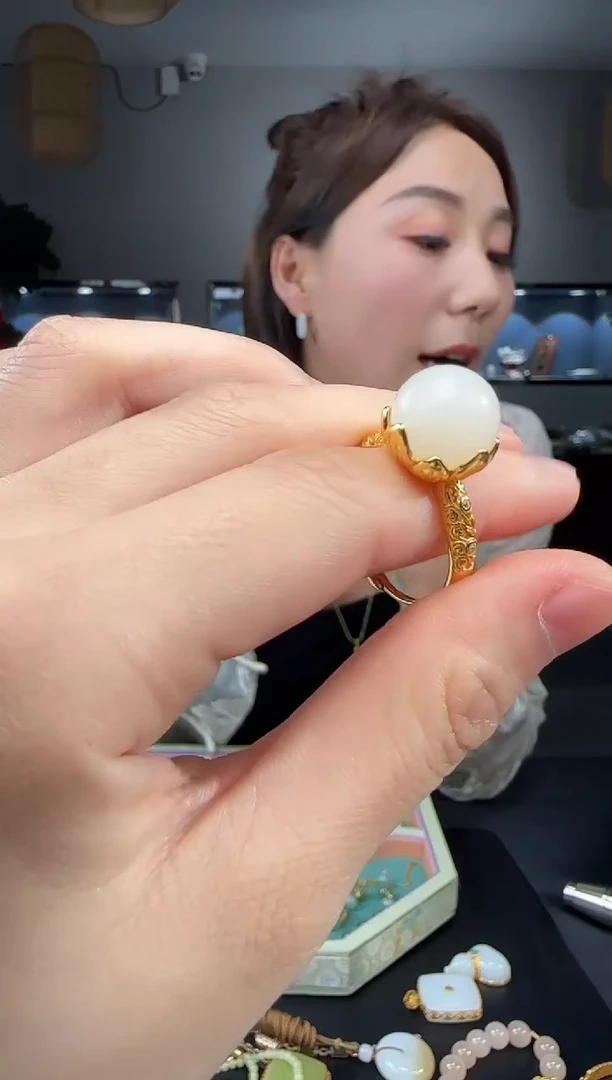 和田玉戒指银S925镶嵌1