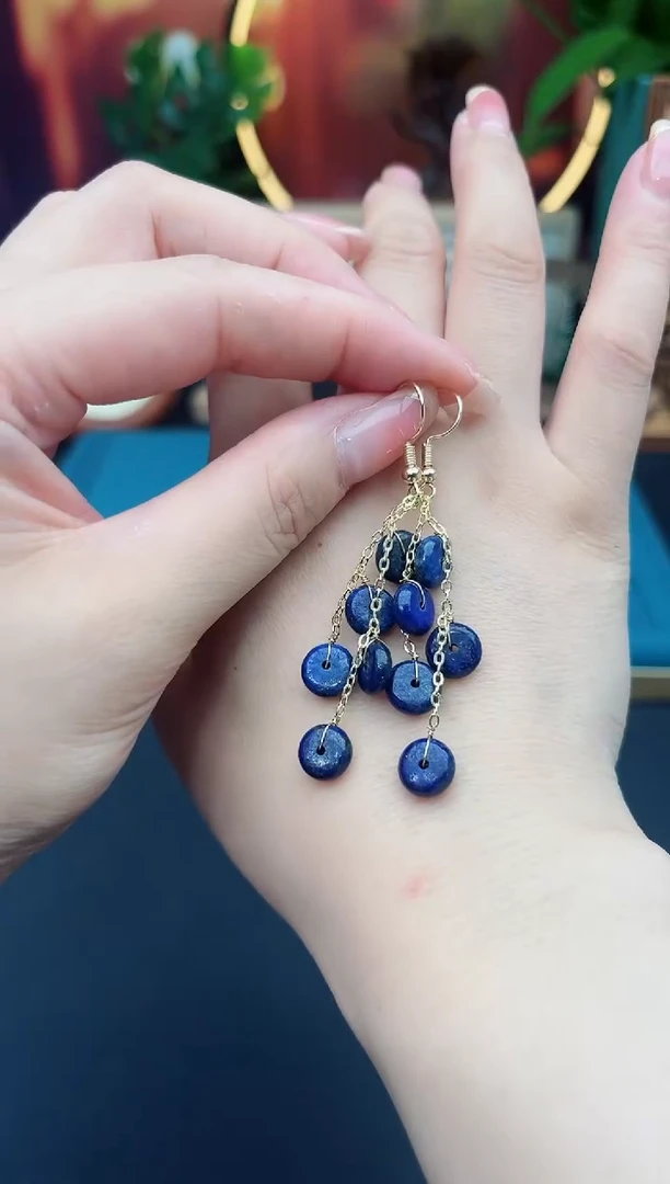 青金石银S925镶嵌耳饰510000