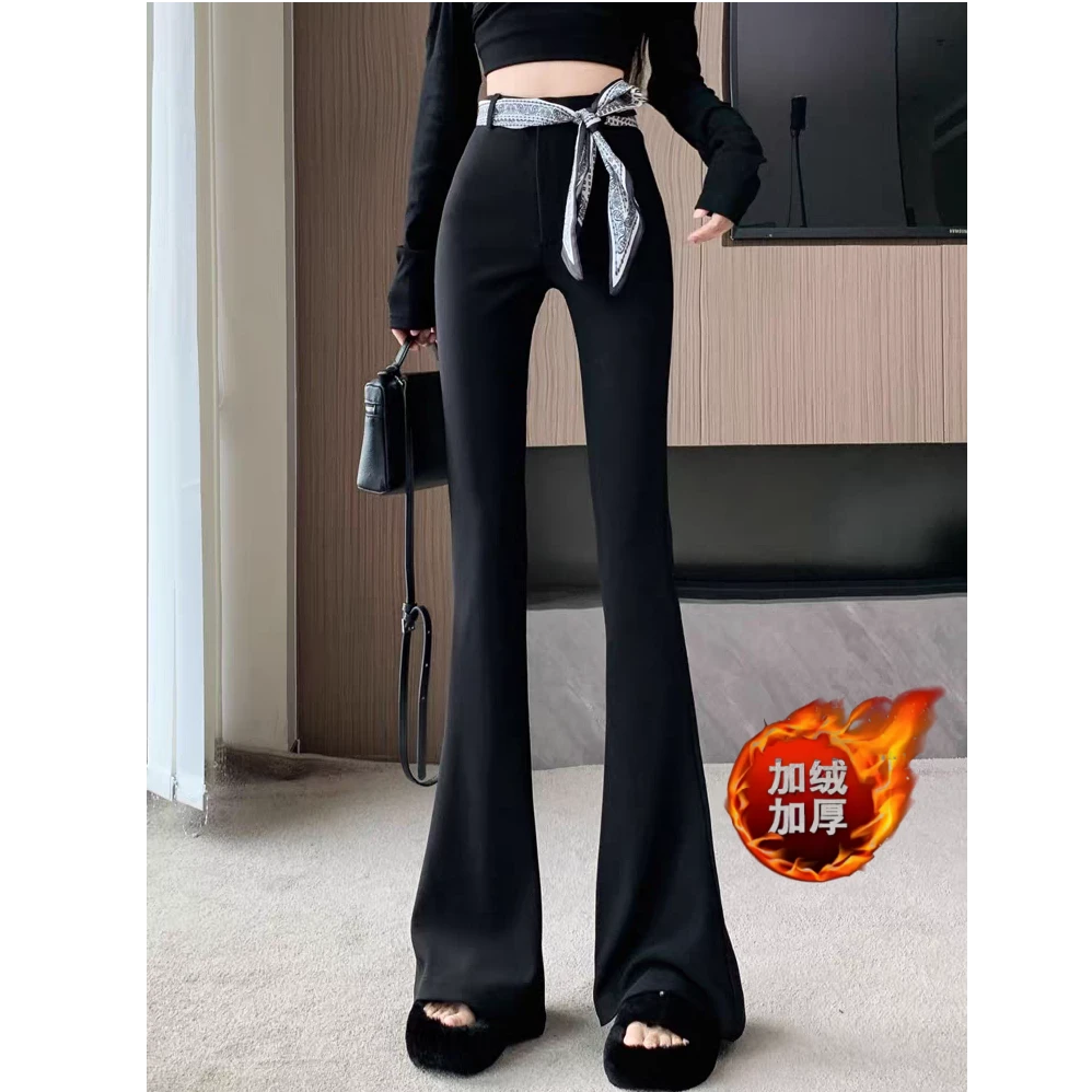 99801轻奢丝巾正版马蹄西装裤女秋季高腰微喇裤修身垂感拖地长裤
