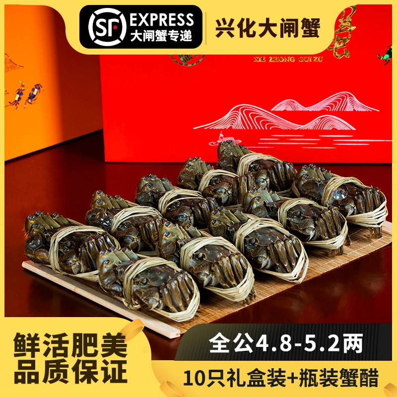 【活蟹】兴化大闸蟹公4.8-5.2两10只礼盒装顺丰京东包邮