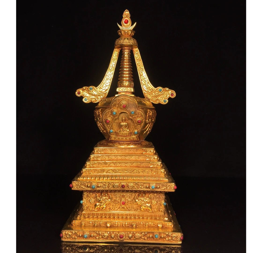 精工纯铜佛塔舍利塔家居摆件宽15cm高32cm厚15cm，重约1.9公斤