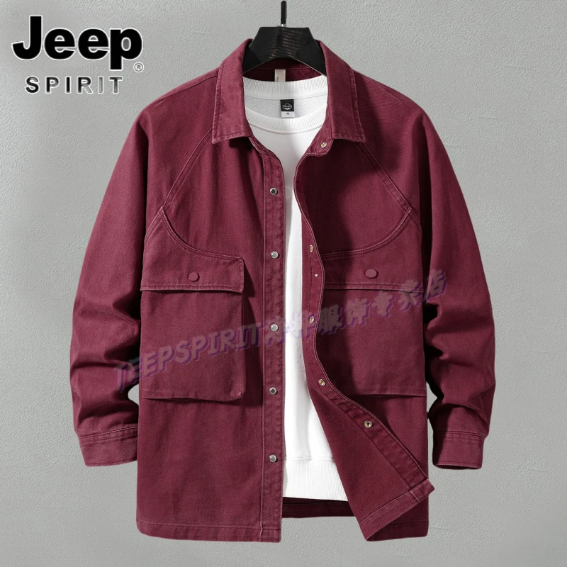 Jeep吉普青年衬衫休闲夹克男宽松时尚大口袋重磅质感工装衬衣外套