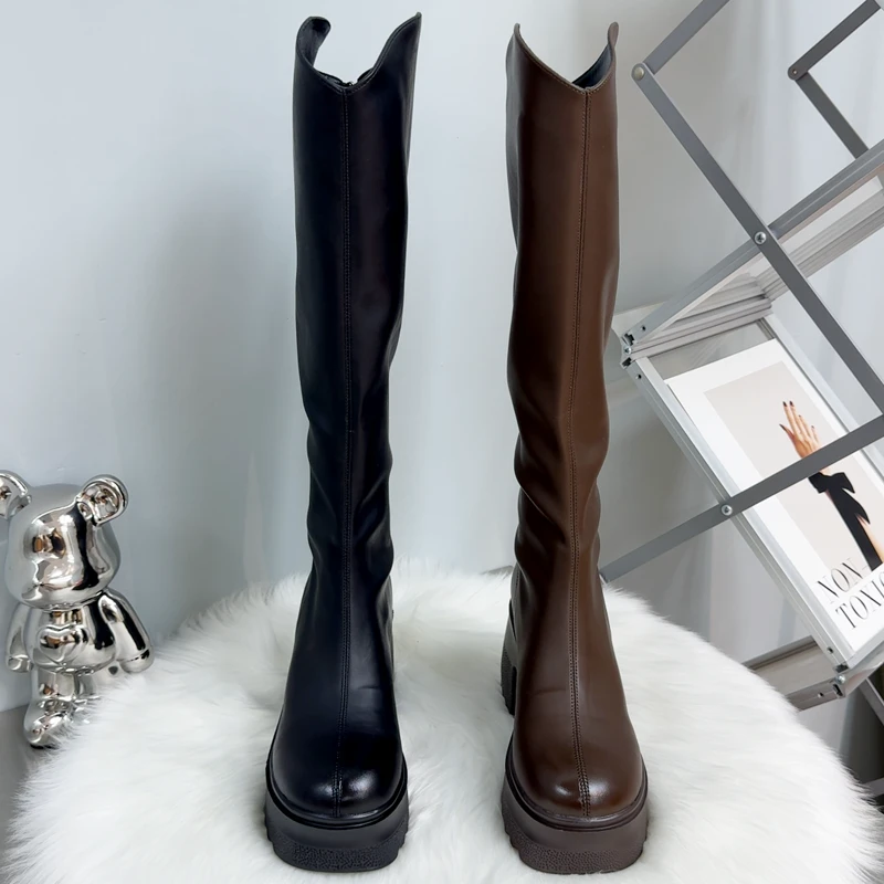 10cm增高小个子不过膝的长筒靴厚底防水台加绒保暖弹力瘦瘦靴拉链