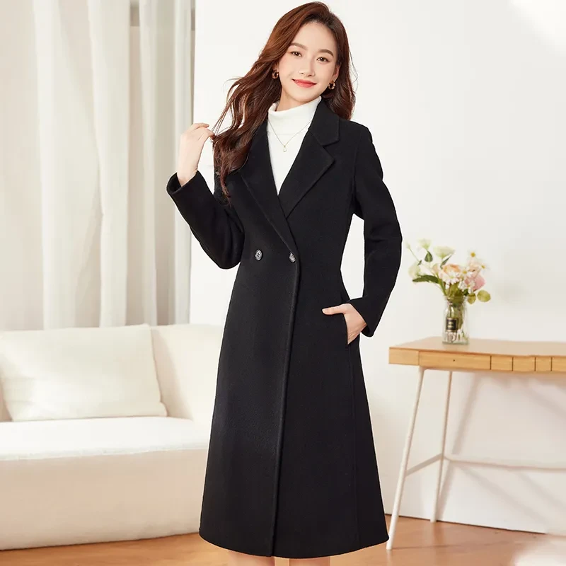 高端新款时尚英伦风宽松长款双面呢子绒外套秋冬季