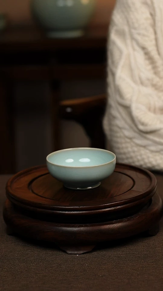 瓷片天青色全手工普洱杯70ml一级礼盒包装