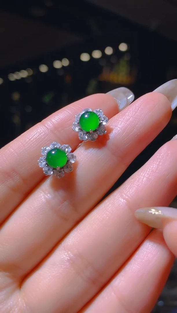 【闪购商品】翡翠耳饰银S925镶嵌002（多样性发货）