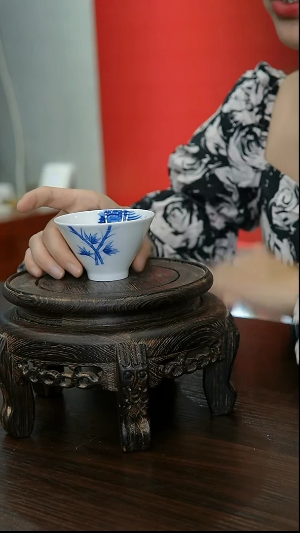 189函夏非遗青花竹子斗笠杯