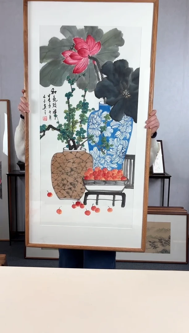 【闪购商品】国画手绘*和气致祥*62*123cm实木框