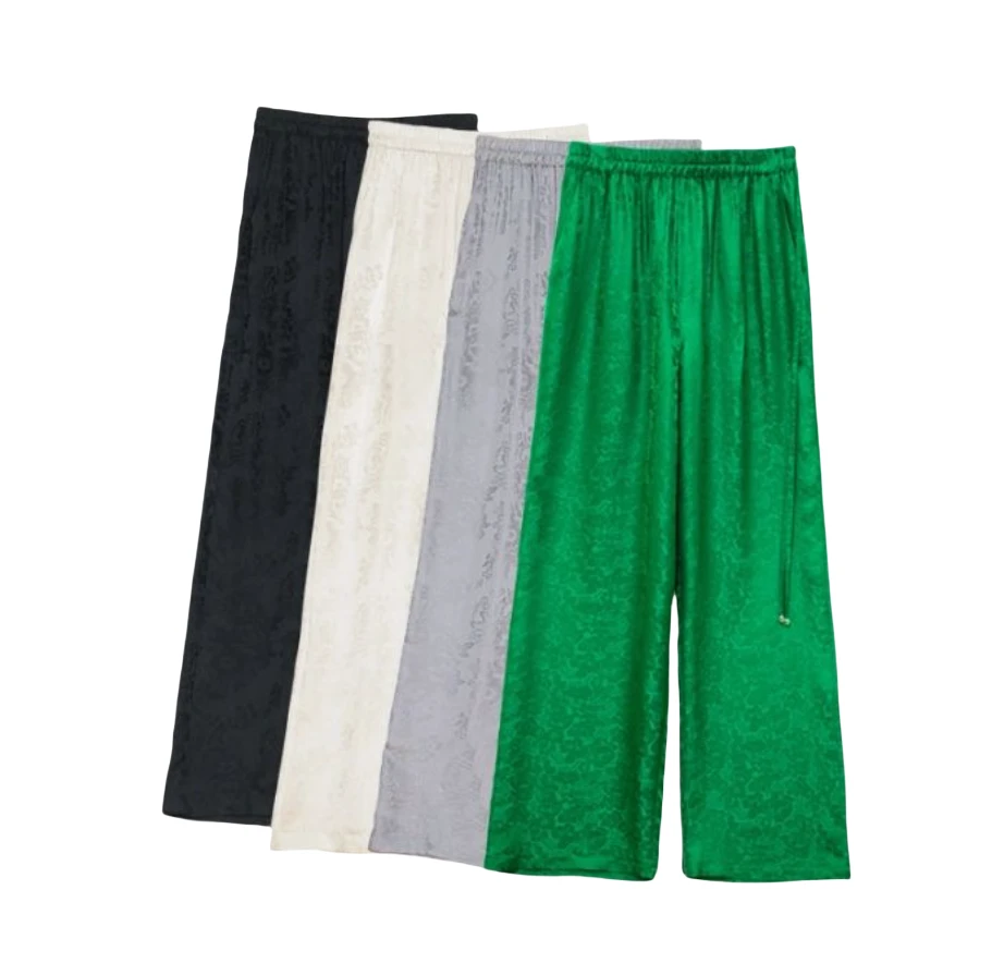 【新中式】【春晓】100桑蚕丝透孔花罗阔腿裤显瘦印花国风  23K0001