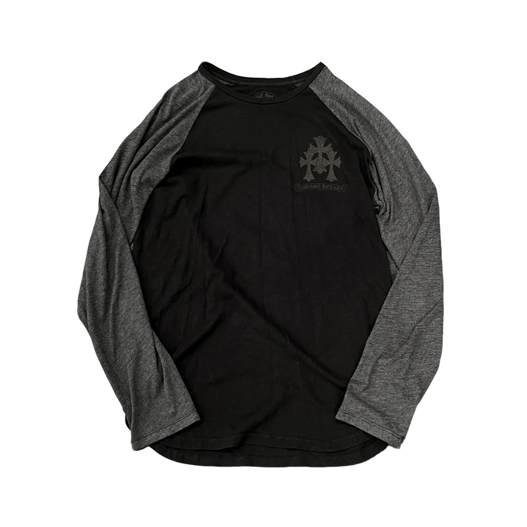 未使用 Chrome Hearts/克罗心 插肩袖暗纹长袖T恤 黑灰S