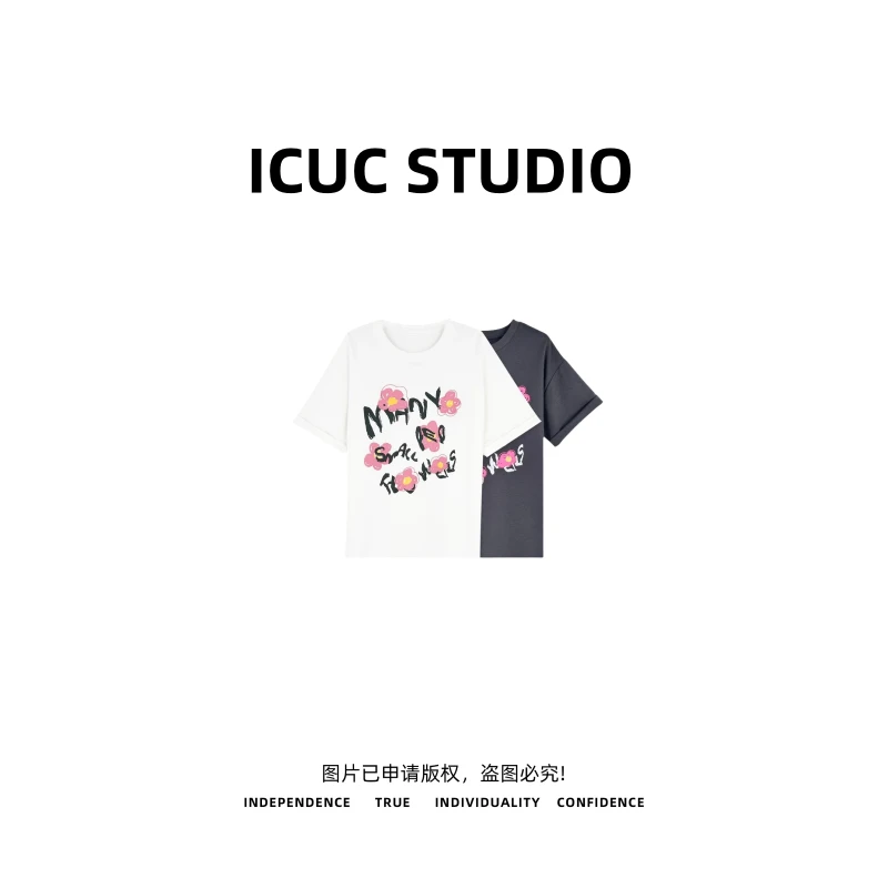ICUC STUDIO-【爱情玫瑰】 夏季新款宽松休闲百搭T恤5925