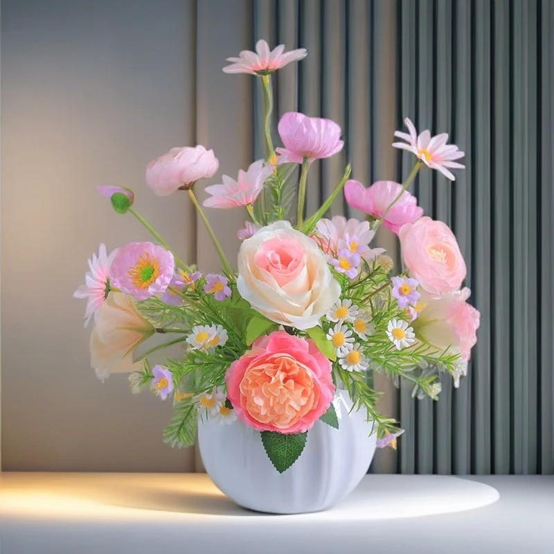 客厅玫瑰仿真花套客厅装陶瓷花瓶仿真植物盆栽家居装饰假花装饰