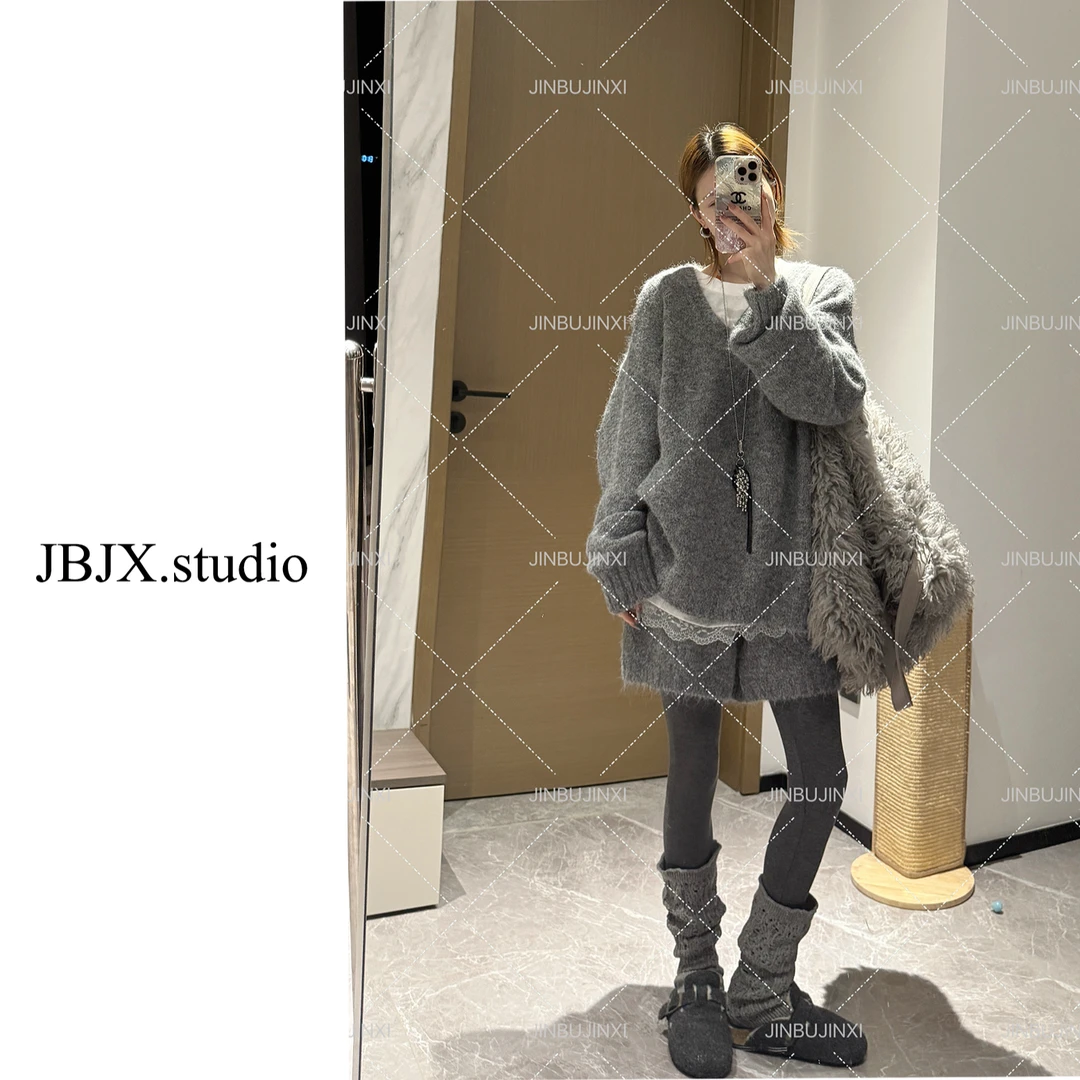 JBJX【氧气穿搭 纯色叠穿毛衣套装】宽松秋冬加厚洋气