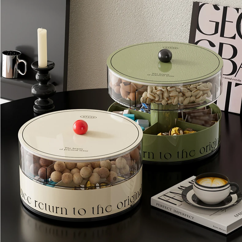 【哈乐熊】双层旋转升降果盘家用大容量糖果收纳盒干果零食保鲜盒